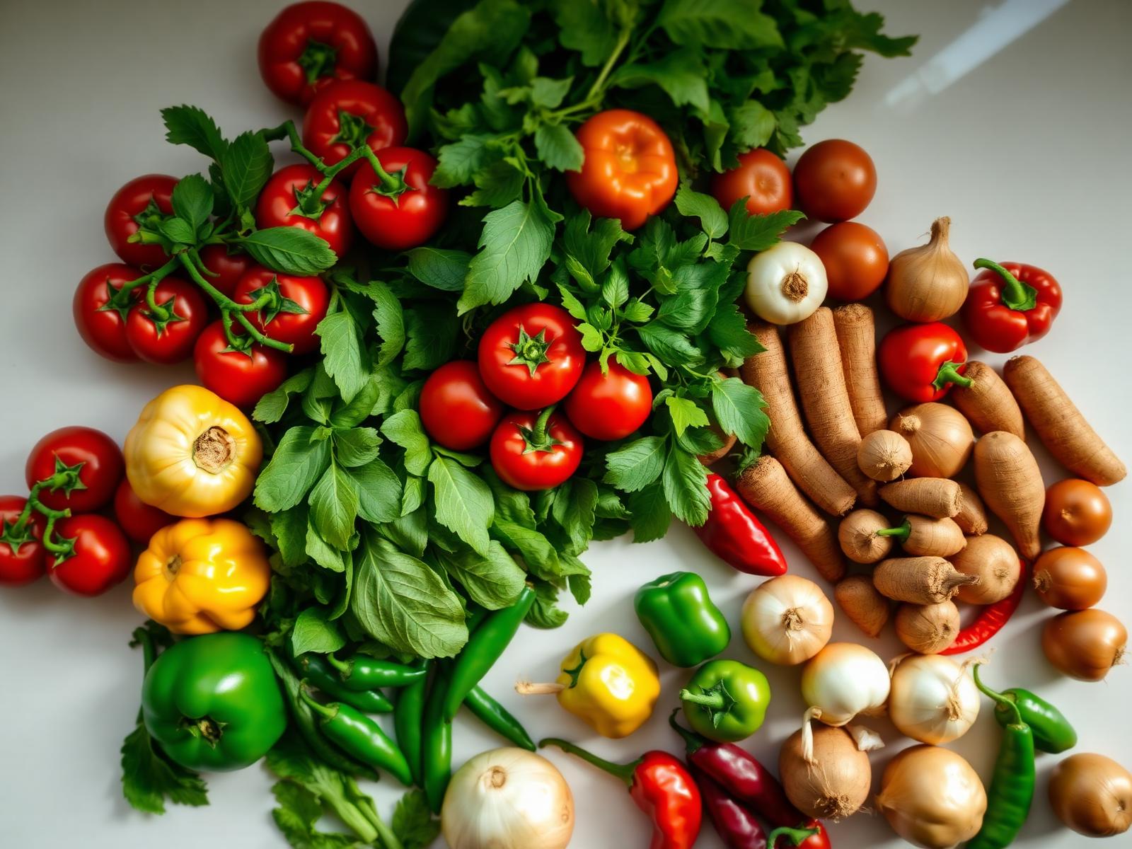 Fresh African produce — tomatoes, peppers, leafy greens